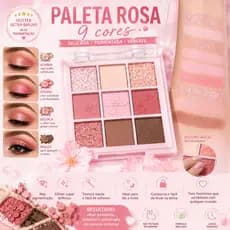 Paleta de Sombras Rosa 9 Cores Glitter e Fosca Alta Pigmentação Maquiagem Delicada Longa Duração