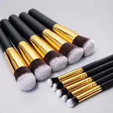 Kit com 10 Pincéis de Maquiagem Sintéticos Macios para Base, Blush, Contorno e Esfumado