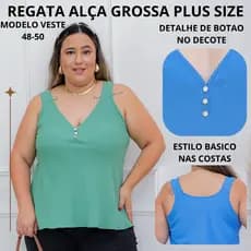 BLUSA REGATA ALÇA LARGA GROSSA PLUS SIZE FEMININA BASICA SOLTINHA CONFORTO ESTILOSO