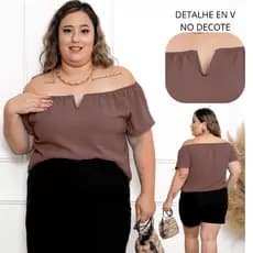 BLUSA CIGANINHA PLUS SIZE MANGA CURTA DECOTE V PRESENTE DIA DAS MAES NO TECIDO DUNA CAIMENTOPERFEITO