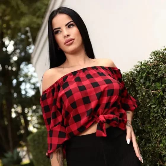 BLUSA CIGANA XADREZ MANGA CON BABADO E AMARRA NA FRENTE ROUPA FESTA JUNINA SAO JOAO