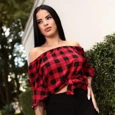 BLUSA CIGANA XADREZ MANGA CON BABADO E AMARRA NA FRENTE ROUPA FESTA JUNINA SAO JOAO