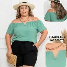 PRESENTE DIA DAS MAES BLUSA CIGANA OMBRO A OMBRO DECOTE V MANGA CURTA NO DUNA PLUS SIZE