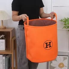 Cesta de armazenamento de tecido espesso de três camadas Emma Orange H Cesta de armazenamento dobrável de mesa