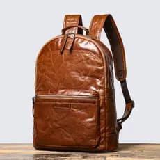 Mochila masculina de couro genuíno mais vendida, mochila para laptop de 15 polegadas em couro curtido vegetal, mochila d
