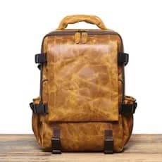 Mochila Masculina Vintage de Couro Genuíno, Mochila de Viagem de Negócios em Couro de Primeira Camada, Mochila Casual de