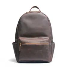 Mochila Masculina Vintage de Couro Crazy Horse, Mochila de Viagem em Couro Genuíno, Mochila para Laptop em Couro de Vaca