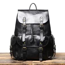 Mochila Masculina Vintage de Couro Genuíno, Couro de Primeira Camada, Mochila para Laptop de Grande Capacidade, Mochila
