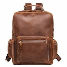 Mochila Vintage Masculina de Couro Genuíno, Mochila de Viagem Feminina em Couro Crazy Horse, Mochila de Couro de Vaca de