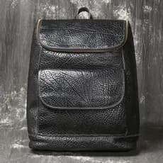 Mochila masculina de couro legítimo, mochila de couro de bisão para negócios e transporte de laptop, mochila casual para