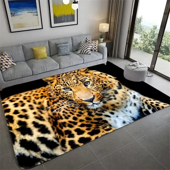 Tapetes 3D Leopardo Tigre Leão De Área Antiderrapante Grandes Para Sala De Estar Confortável Chão Macio Quarto