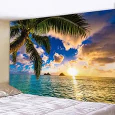 Árvore Tropical praia tapeçaria pôr do sol oceano tapeçaria Natural paisagem onda tapeçaria teto decoração para casa