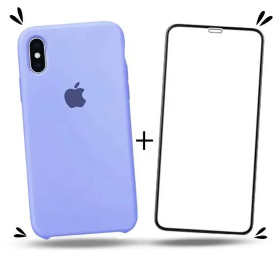 Capa Silicone Aveludada + Película Vidro 3D Full Cover Compatível iPhone X XS