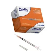 Caixa C/100 Unidades Seringas de Insulina 1ml C/Agulha 13x0,45mm Removível  - Medix