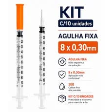 Kit C/10 Seringas de Insulina 1ml (100UI) Agulha Fixa 8 x 0,30mm (30g) - Sol Millennium