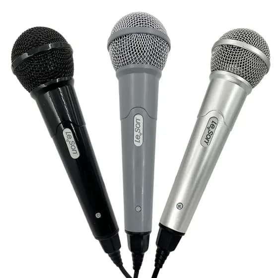 Microfone LeSon Mk2 Karaokê Dinâmico com Fio P10 Prata Preto Cinza