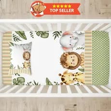 Lençol Berço Safari 2 Peças (Lençol Estampado + Fronha Estampada) Decoração, Quarto, Baby, Infantil