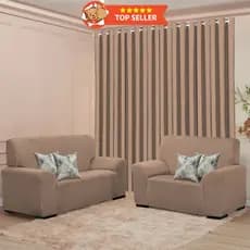 Kit Sala Liso Decoração Completa - Cortina 3M + Capa Sofá Coladinha 3 e 2 Lugar + 4 Capa de Almofada