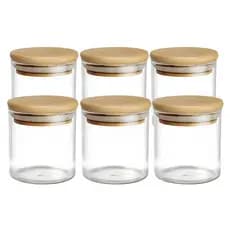 Kit De 6 Potes Hermético Mantimento De Vidro Com Tampa Bambu 200ml