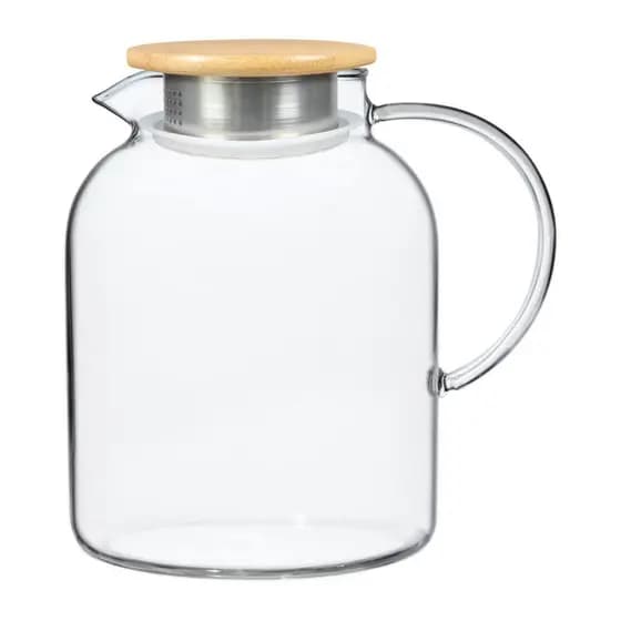 Jarra De Vidro Com Tampa De Bambu Para Servir Suco Água 1,5L