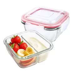 Potes De Vidro Tampa Hermético 2 Divisórias Marmita Fit 4 Travas 490ml