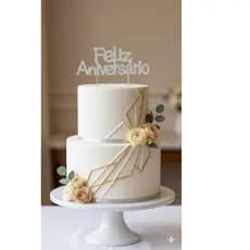 Topo De Bolo Enfeite Feliz Aniversário Prata Com Brilho Strass Feito em Metal Decoração Festa Comemoração