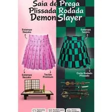 Saia De Prega Plissada Rodada Anime Demon Slayer Nezuko