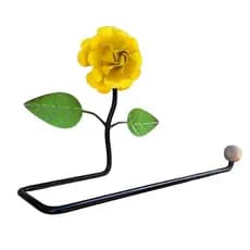 Suporte Porta Papel Toalha Preto Em Ferro De Parede Com Flor Colorida