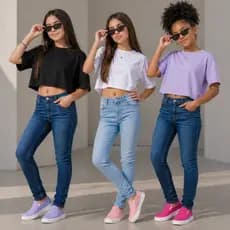 Calça Jeans Menina Infantil Juvenil Skinny Cintura Alta