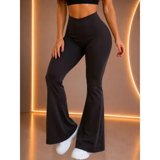 Calça Flare Legging Flanelada Peluciada Boca de Sino Bailarina Canelada Montaria