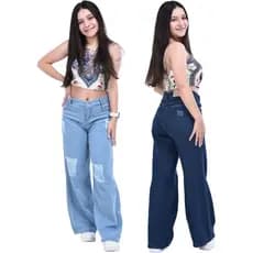 Calça wide leg jeasn feminino bolso pantalona denim infantil juvenil streetwear