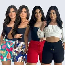 Shorts Feminino Crepe Elatano Com Bolsos Kit Variados Modelos Com Cordão