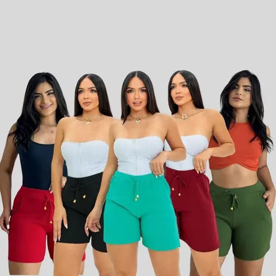 Kit Shorts malha crepe feminino combo com bolso bermuda leve tendência