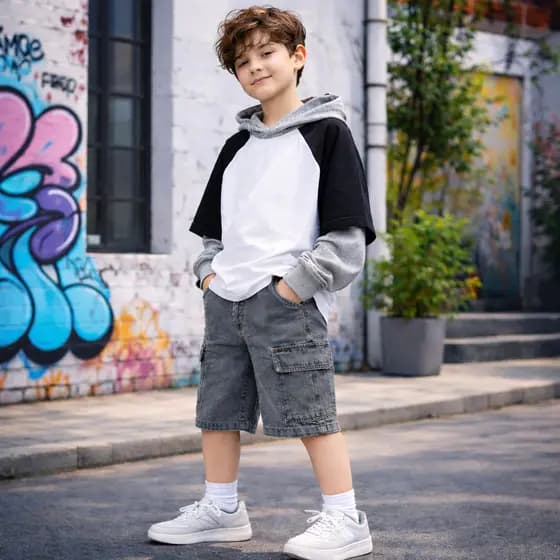Bermuda Cargo Jeans Menino Infantil Juvenil Elastano