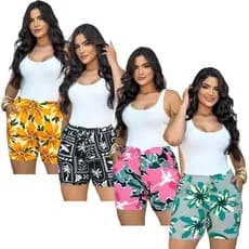 Shorts crepes feminino cores variadas look verão kit combo liso listrado floral