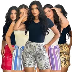 Kit 5 shorts crepes feminino bermuda estilosa cores diversas com bolso combo