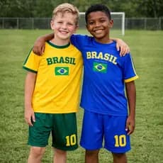 Conjunto Dry Fit Infantil Juvenil Camisa e Shorts Esportivo com Bandeira do Brasil