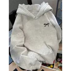 Moletom Casual Feminino de Manga Longa com Bolso e Estampa de Laço Fofa e Versátil