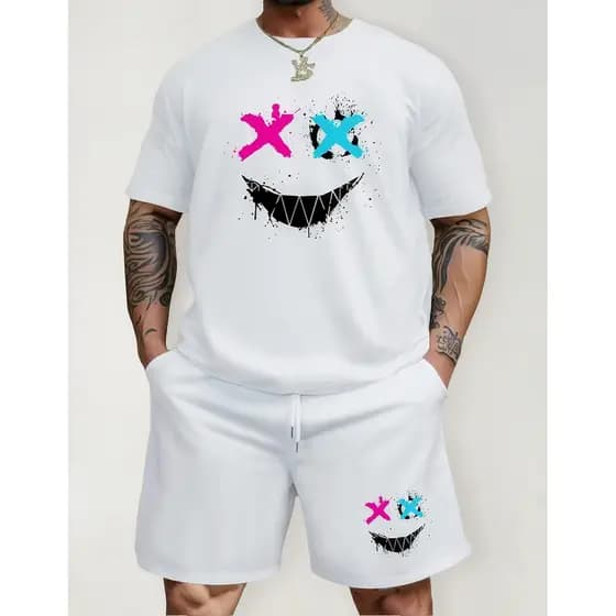 Kit Camiseta Masculina + Short Moletom Conjunto Dantawj Smil Envio Imediato