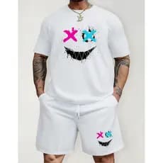 Kit Camiseta Masculina + Short Moletom Conjunto Dantawj Smil Envio Imediato