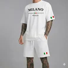 Kit Camiseta + Short Tactel Estampado Milano Itália Premium Envio Imediato