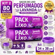 Saco de Lixo Perfumado Lavanda 80 Unidades Kit 2 Rolos Reforçado Para Pia Banheiro Cozinha 34x38cm Anti Odor Neutraliza