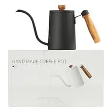 Chaleira Bule Bico de Ganso Aço Inox 304 Bico fino e Longo Barista Para servir Cha Cafe Cafe Preto Branca E Inox 600ml