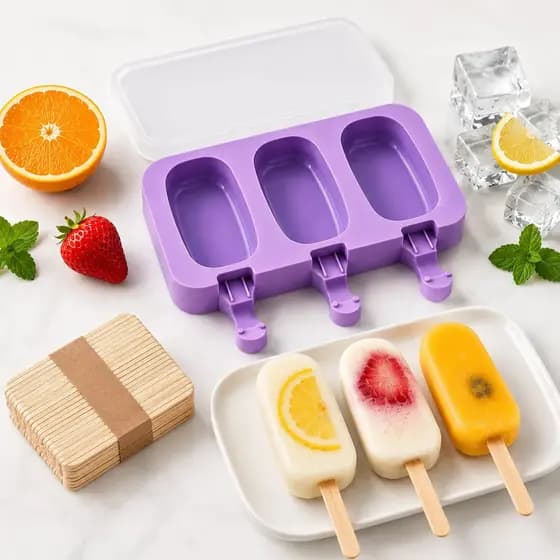Formas De Picolé Magnum Tipo Paleta Mexicana Molde Forma Bandeja De Silicone Para Sorvetes Com Tampa Com 50 Palitos
