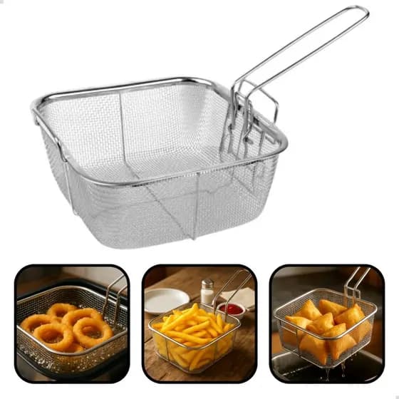 Cesto Fritadeira Aço Inox Quadrado Batatas Fritas Crocantes
