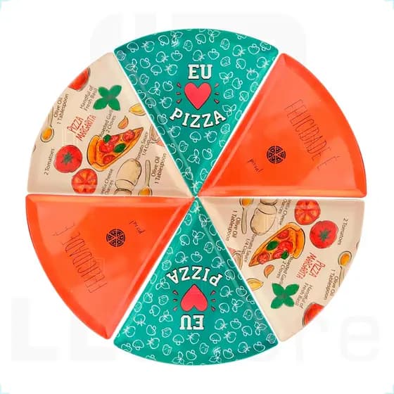 Kit com 6 Pratos Para Fatia de Pizza Triangular Plástico Forma De Fatia Diversas Estampas Divertidas