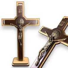 Crucifixo De Madeira Cruz Para Parede E Mesa Cristo São Bento 15 Cm