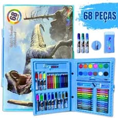 Maleta Estojo Infantil P/ Desenho Pintura Colorido 68 Peças Azul