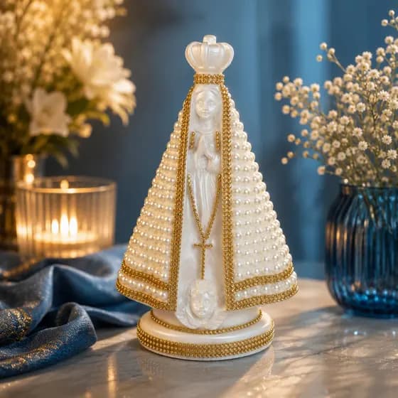 Imagem Nossa Senhora Aparecida Gesso Pérolas Branca 25 Cm