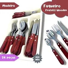 Jogo De Talher Faqueiro Madeira Porta Talher 25 peças Fratelli